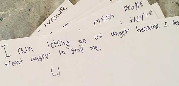 Hand written letting go of anger statement