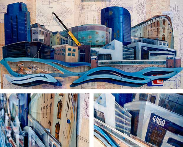 Cityscape No. 1, Pamela Alderman, Mixed media, 64 x 32 x 4 inches, 2017