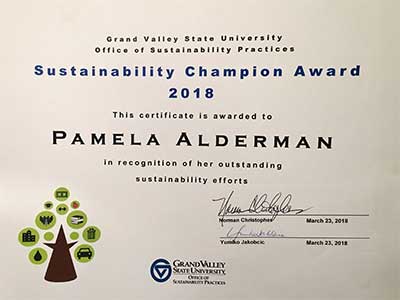 Sustainability Champion Award from GVSU
