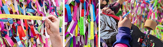 Kindness promises written on ribbons attached to Broken Wings