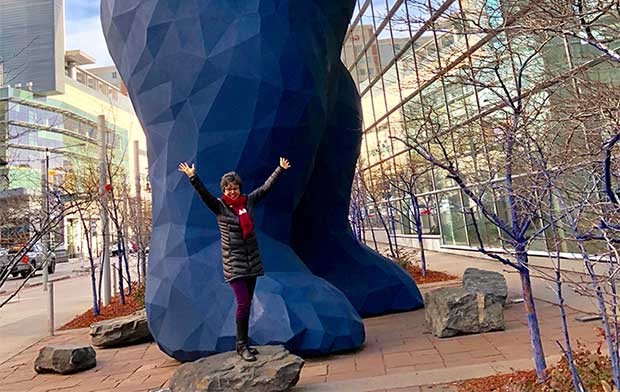 Pamela with huge bear sculpture