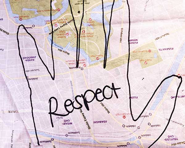 Open Hands line drawing with Respect message