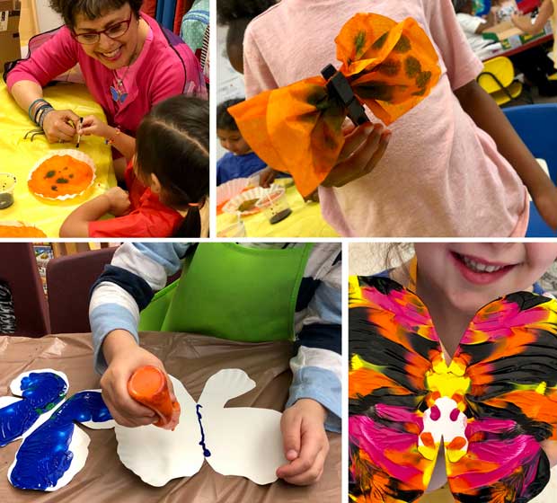 Children creating butterfly art
